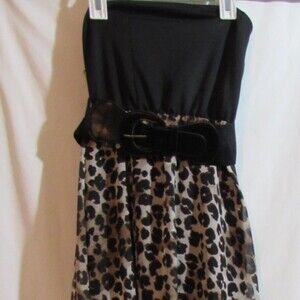 JUNIOR'S SIZE S HI LOW ANIMAL PRINT BLACK DRESS VINTAGE DOTS BELTED USA P…